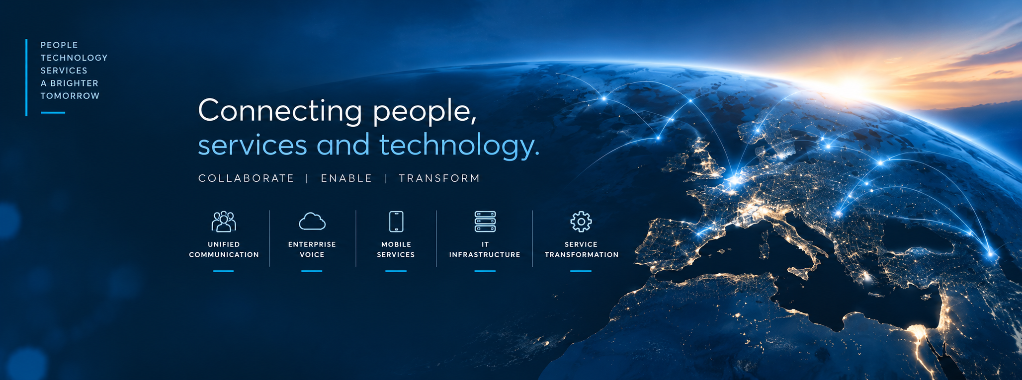 Illuminated view of Europe with digital connections representing globally connected people, services and technology